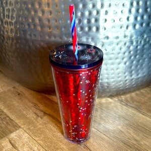 NWT Starbucks 2025 Star Spark Fireworks Glitter Red Blue Fourth of July Tumbler